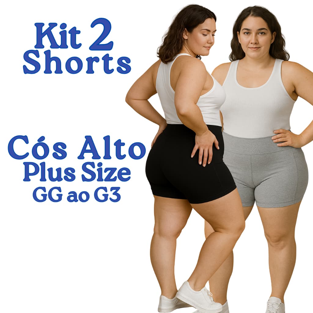 Kit 2 ou 1 Shorts Suplex Plus Size Feminino Meia Coxa Cintura Alta Zero Bolinhas GG ao G3