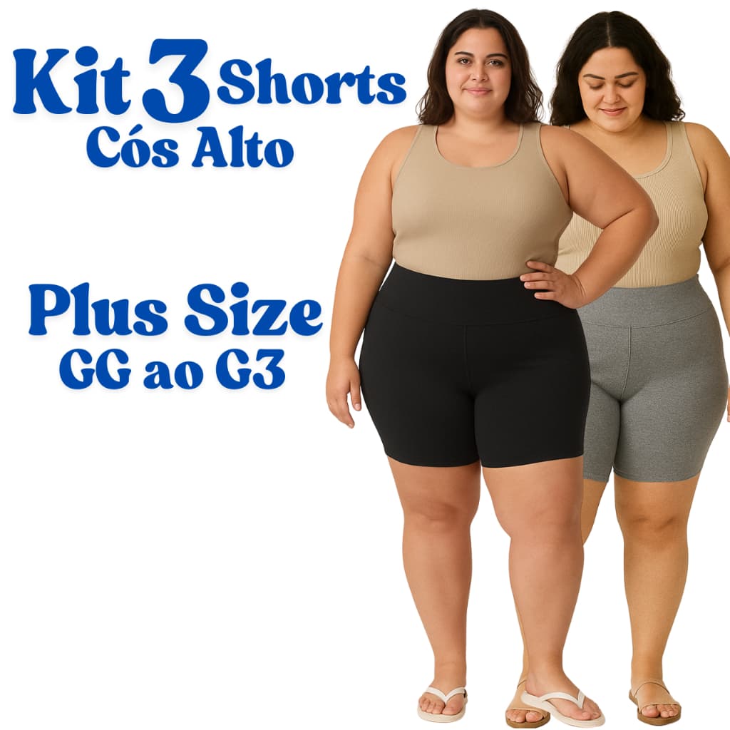 Kit 3 ou 2 Shorts Suplex Plus Size Feminino Meia Coxa Cintura Alta Confortável Resistente GG ao G3