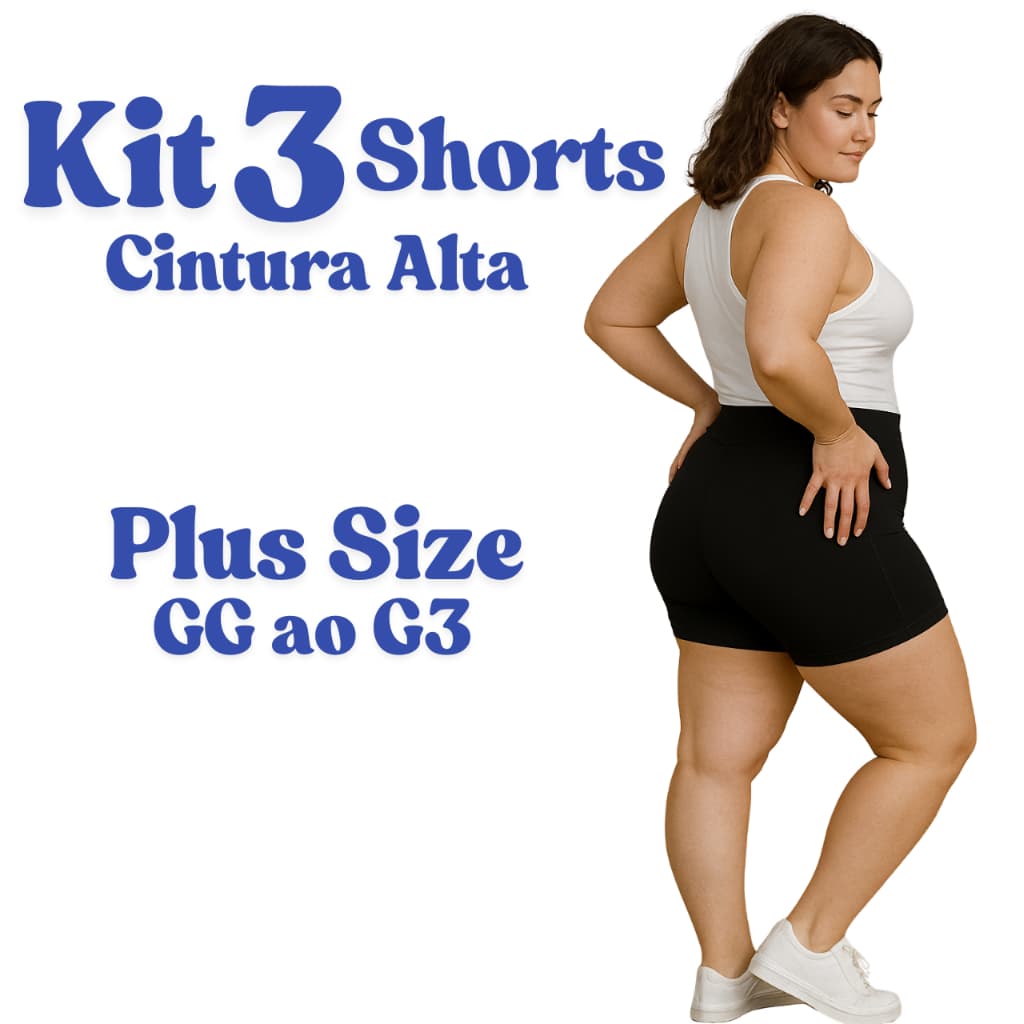 Kit 3 ou 2 Shorts Suplex Plus Size Feminino Cintura Alta Resistente Confortável Treino GG ao G3