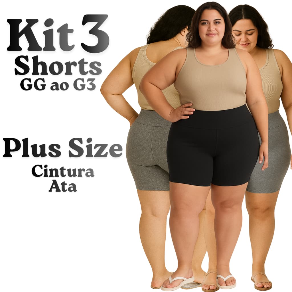 Kit 3 ou 2 Shorts Suplex Plus Size Feminino Cintura Alta Modelador Confortável Resistente GG ao G3