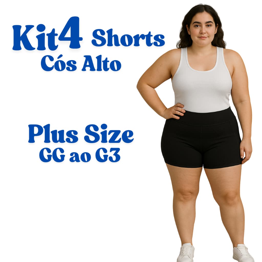 Kit 4 ou 3 Shorts Suplex Plus Size Feminino Cintura Alta Confortável Resistente Treino GG ao G3