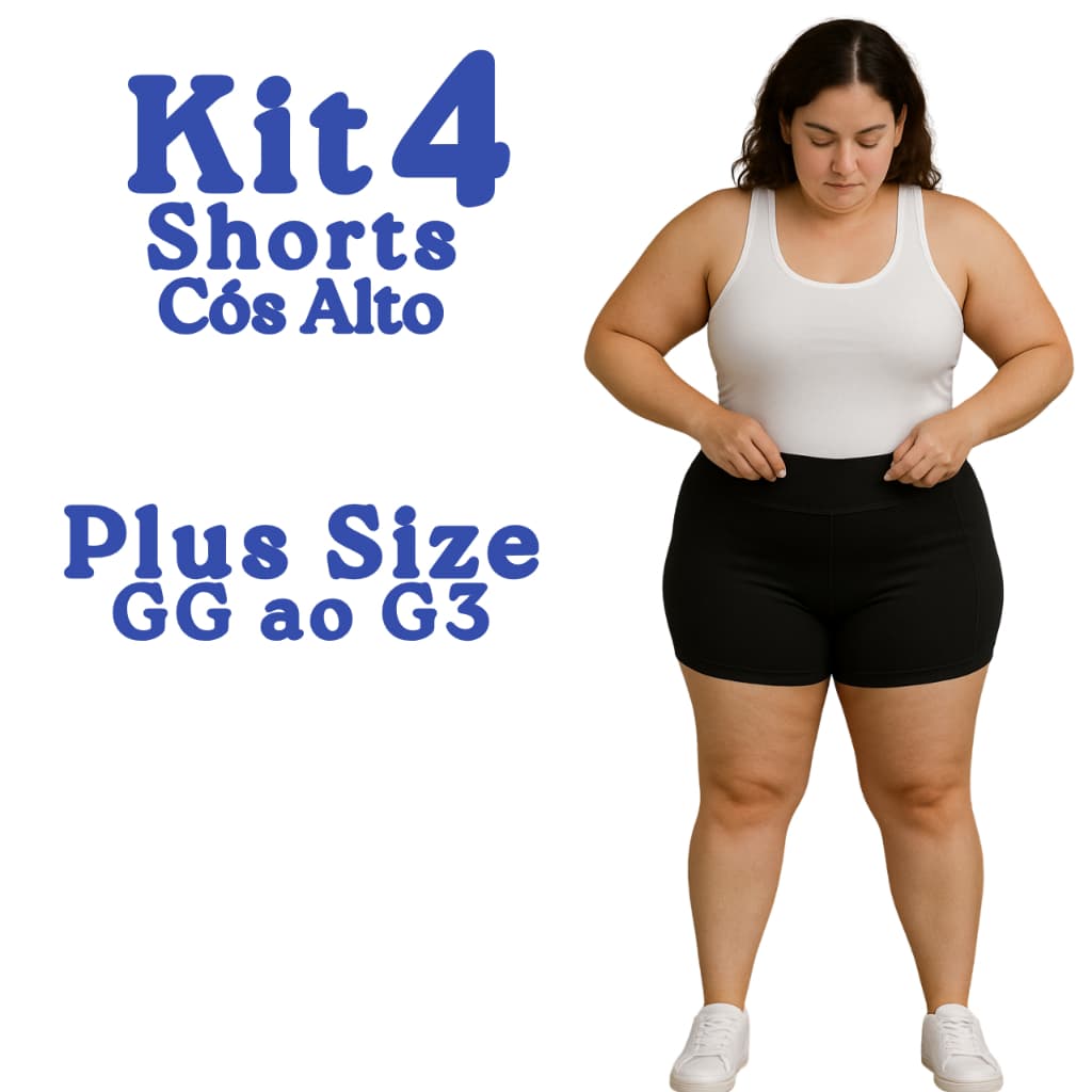 Kit 4 ou 3 Shorts Suplex Plus Size Feminino Meia Coxa Cintura Alta Modelador Resistente GG ao G3