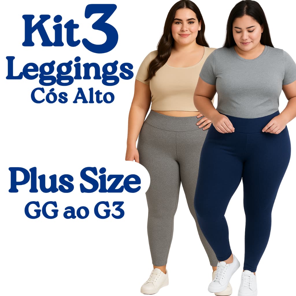 Kit 3 ou 2 Calças Legging Feminina Plus Size Lisa Suplex Cintura Alta Confortável GG G1 G2 G3