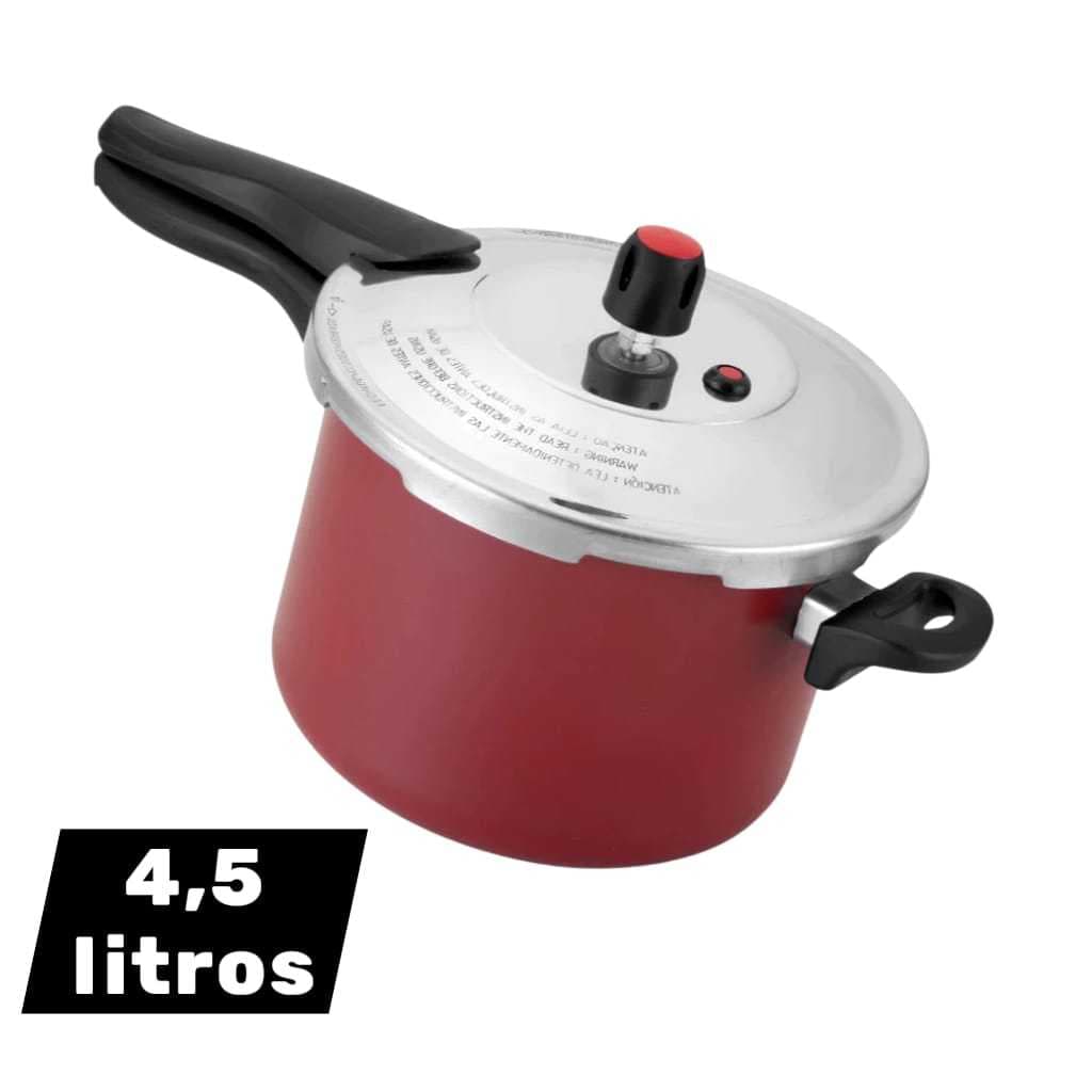 PANELA DE PRESSÃO PRESAO VERMELHA PIGMENTADA 4,5 L FECHAMENTO EXTERNO ASJ + ENVIO RÁPIDO E SEGURO