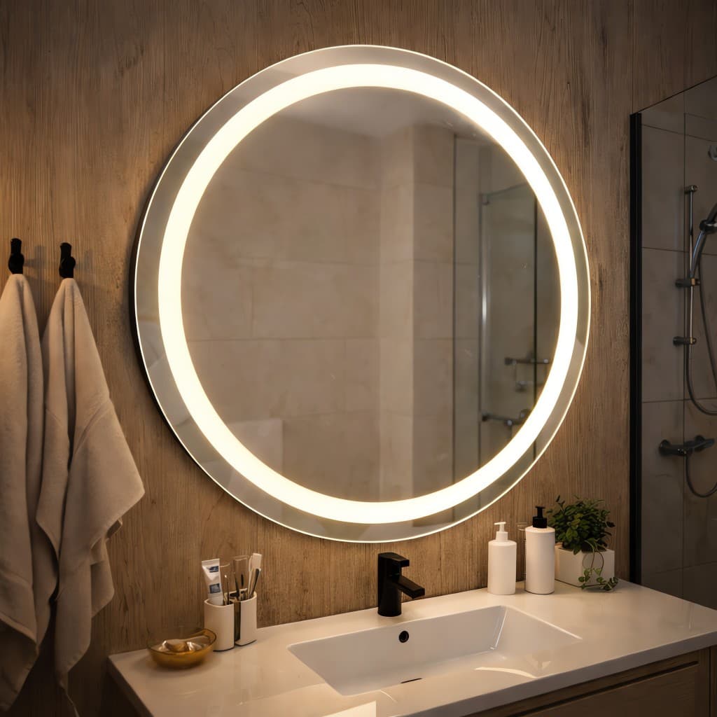 Espelho Redondo De Parede Com Led Orgânico Super Moderno Fonte 110v/220v JR