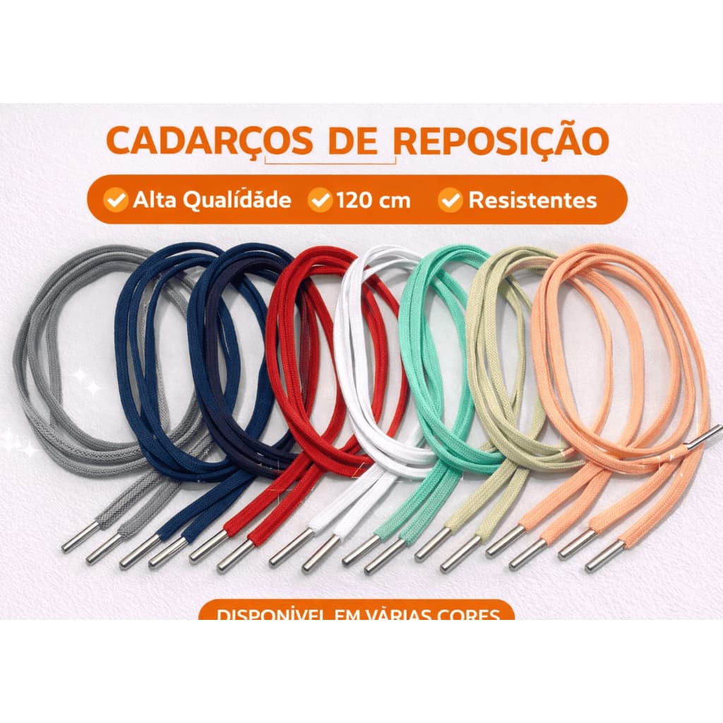 Par de Cadarço 120cm para Tênis Casual e Esportivo Sapato Várias Cores