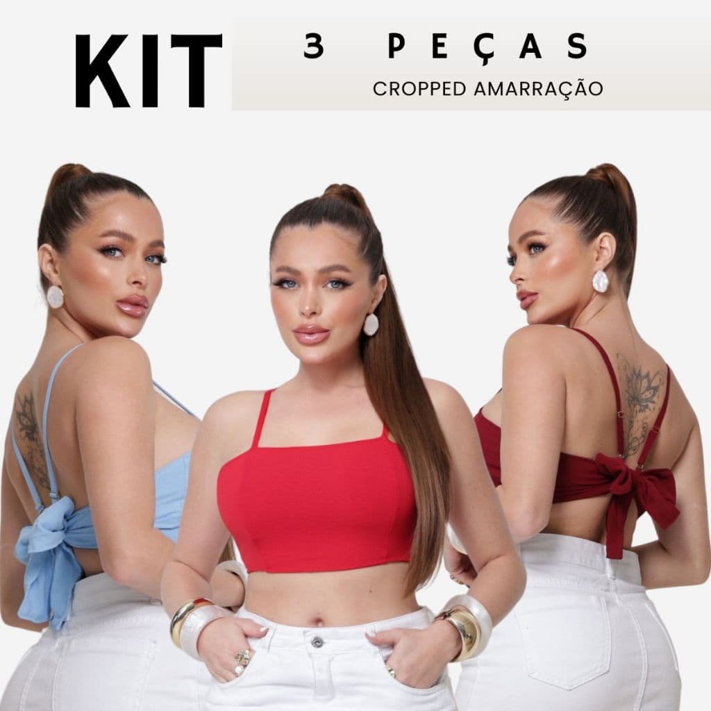 Kit 3 Croppeds Femininos Costas Abertas Alça Ajustável Moderno