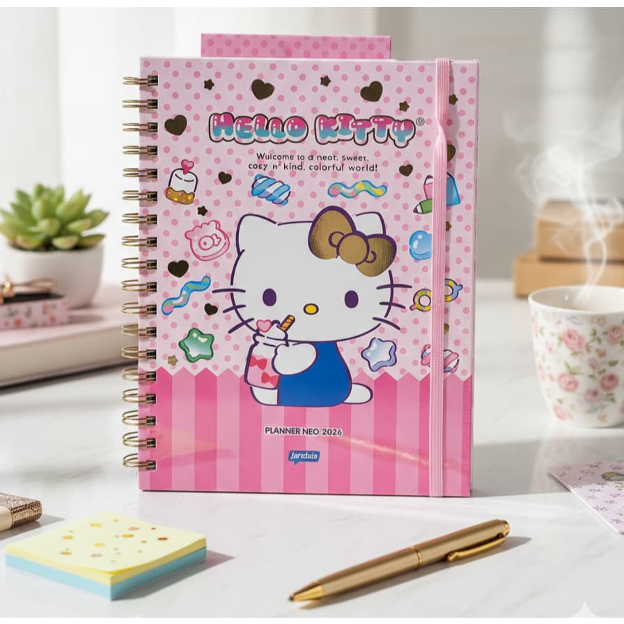 Planner 2026 fofinho my Melody funny cat Hello Kitty agenda 160 paginas tamanho medio 175x242mm