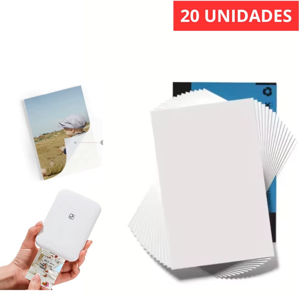 Kit 20 Unidades Papel Fotografico Zink Instantâneo Compatível com Câmeras Para Impressora MT53 Papel Térmico