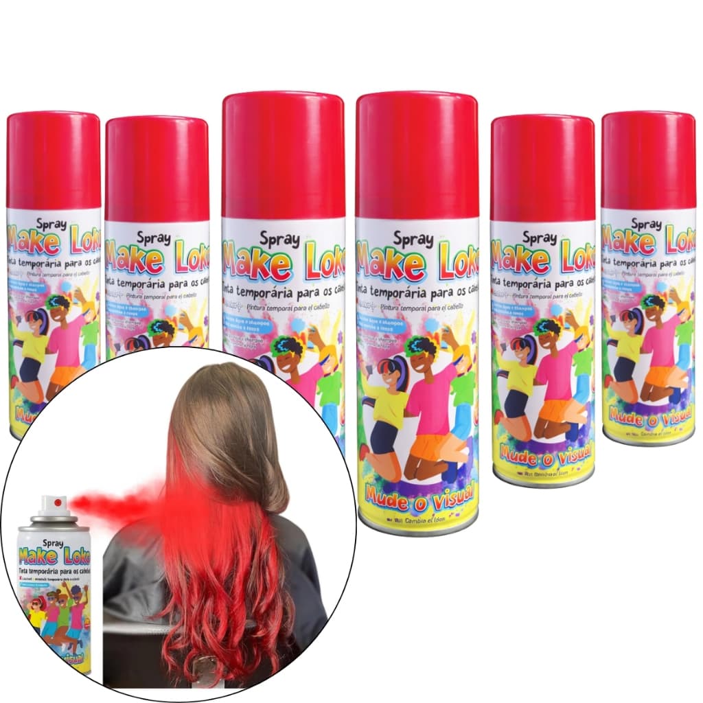 Kit 6 Spray De Cabelo Tinta Temporária Make+ Festa Carnaval Vermelho