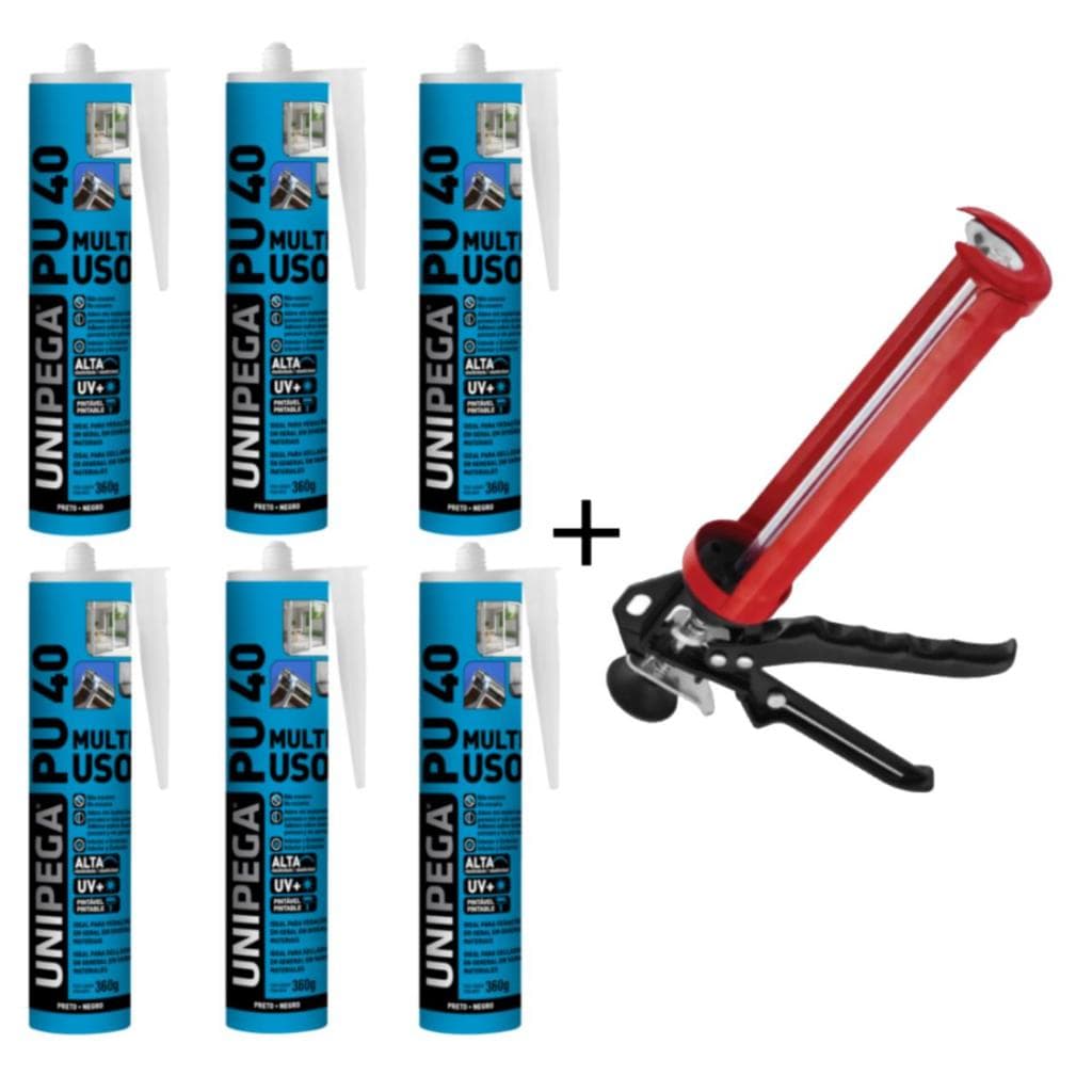 KIT 6 COLA PU40 BRANCO / CINZA / PRETO CONSTRUÇÃO + APLICADOR REFORCADO