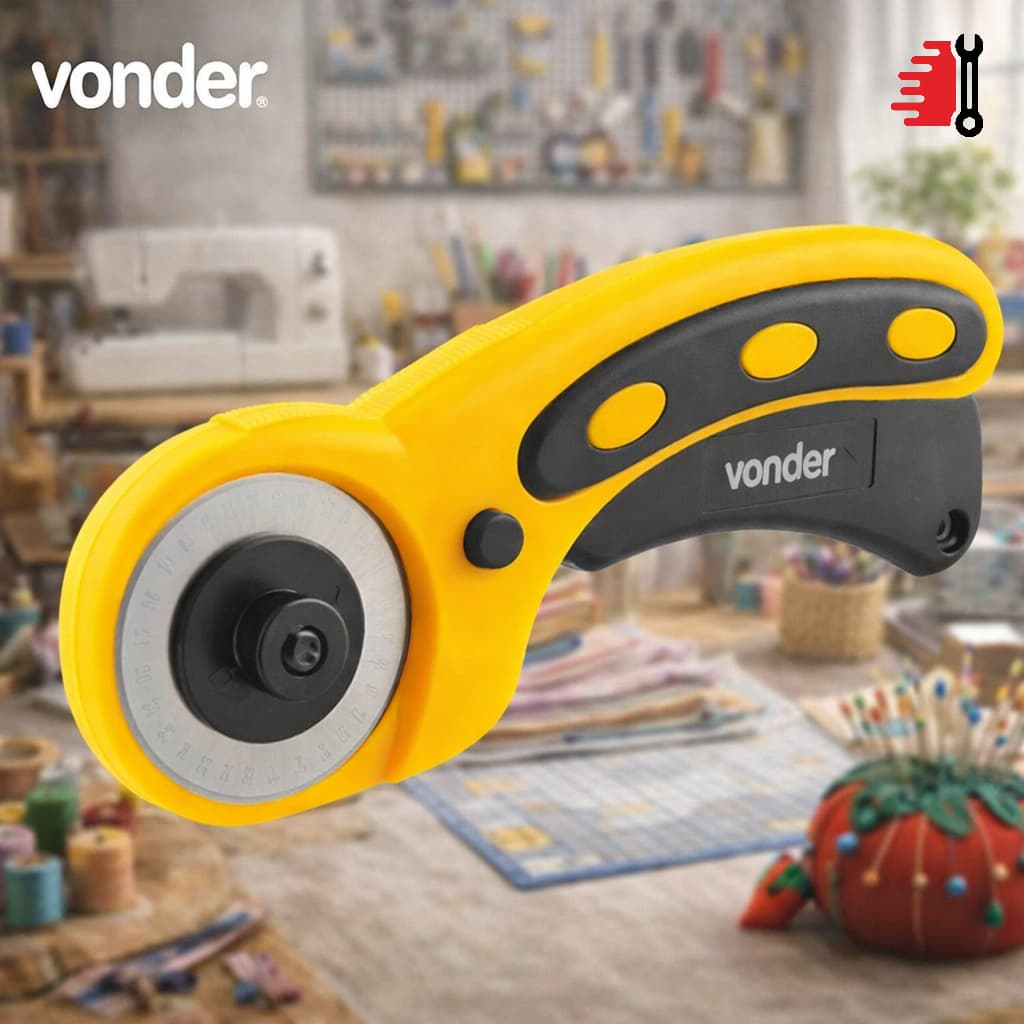Estilete Circular Vonder 45mm Cortador de Precisão Tecidos Papel Artesanato Profissional