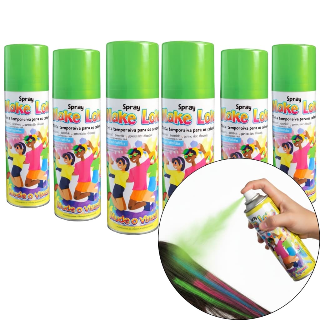 Kit Com 6 Unidades Spray Cabelo Tinta Temporária Make+ 120ml Verde