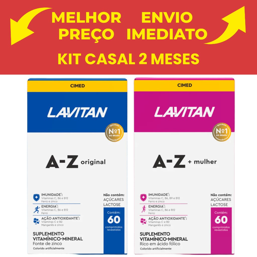 Kit 02 Lavitan 1 AZ Mulher 1 AZ Homem Cimed Cada caixa  60 Comprimidos Total 120 Comprimidos