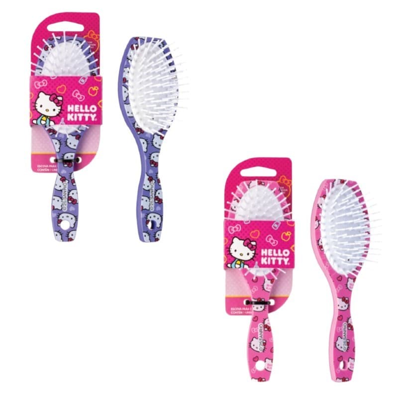 ESCOVA DE CABELO OVAL PEQUENA ROSA LILÁS POP HELLO KITTY