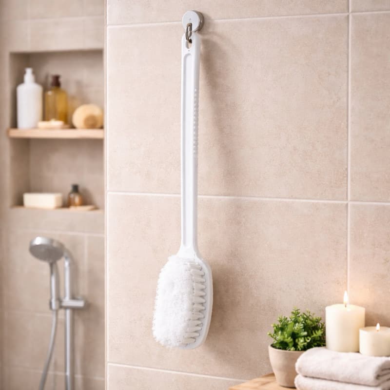 Escova de Banho Longa 40cm Branca Plástica Ideal para Costas e Corpo