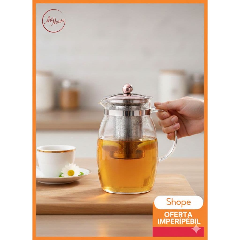 Chaleira de Vidro ArtHouse com Infusor Inox para Chá 900ML – Resistente até 100°C