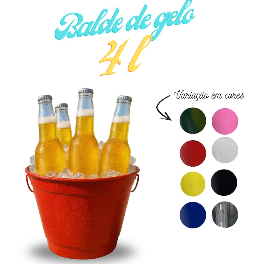 BALDE DE GELO 4 LITROS DE ALUMINIO VARIAÇÕES EM CORES