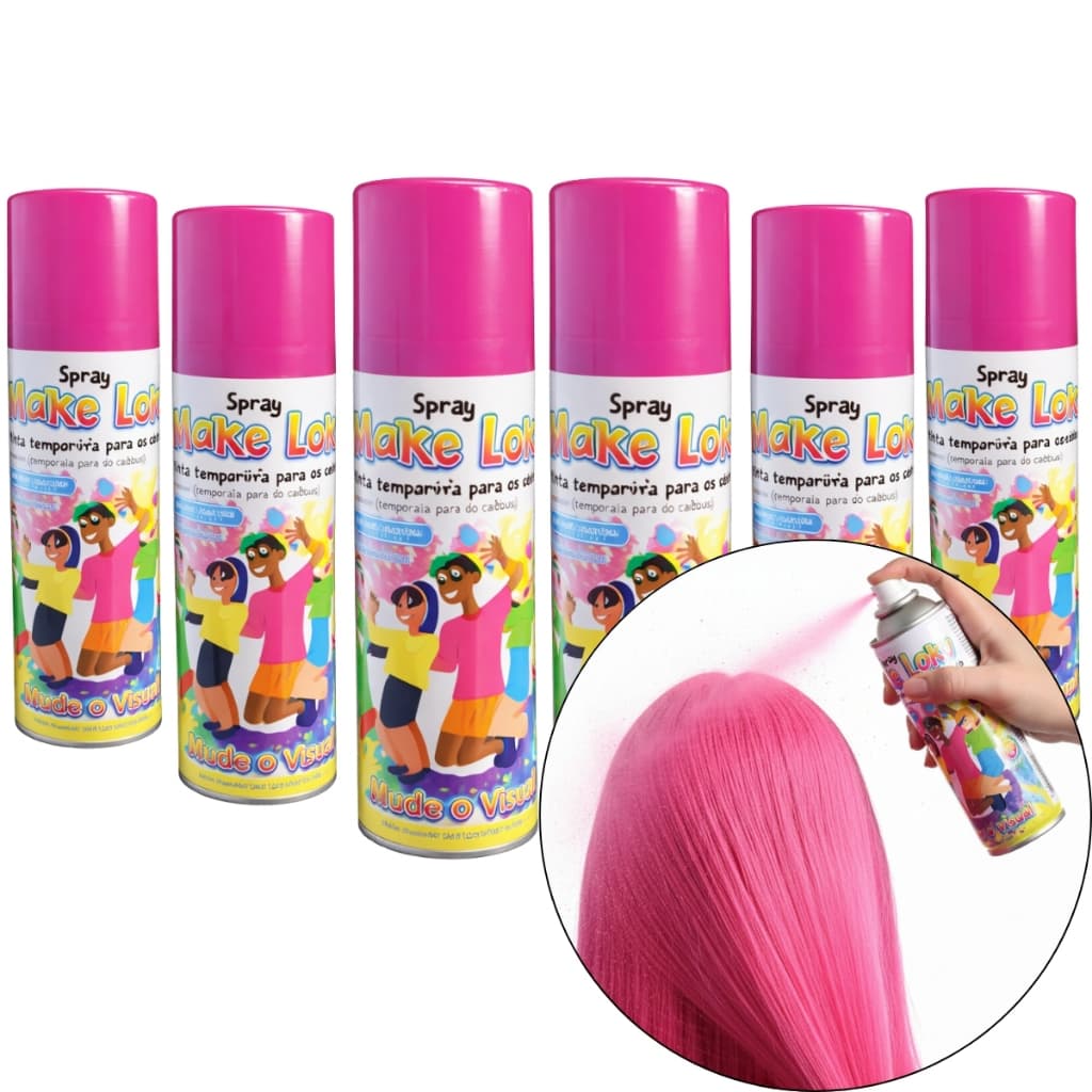 Kit 6 Spray De Cabelo Tinta Temporária Make+ 120ml Lavável Rosa-chiclete