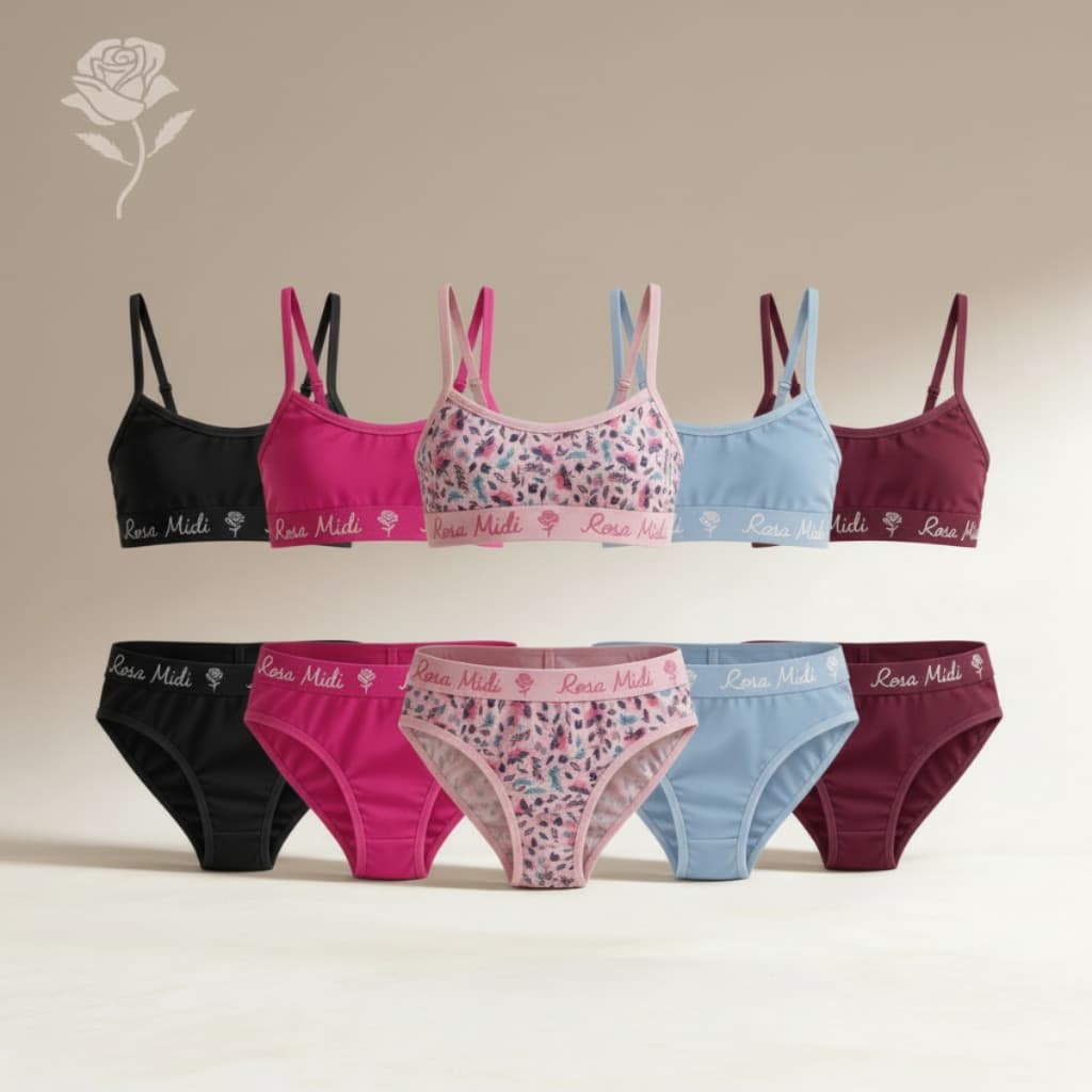 Kit 5 Conjunto Juvenil Top e Calcinha Menina Moça Adolescente 100% Algodão