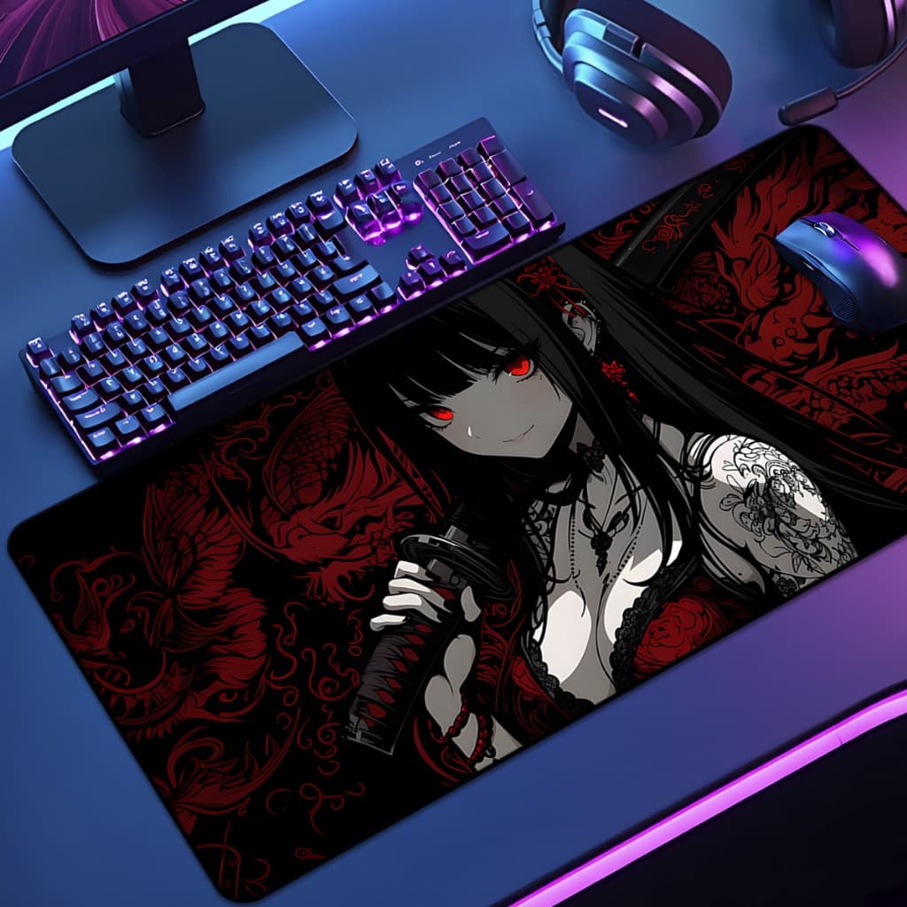 Mouse Pad Garotas Goticas Gamer XXL Antiderrapante Setup Speed Extra Grande Diversas Borda Costurada