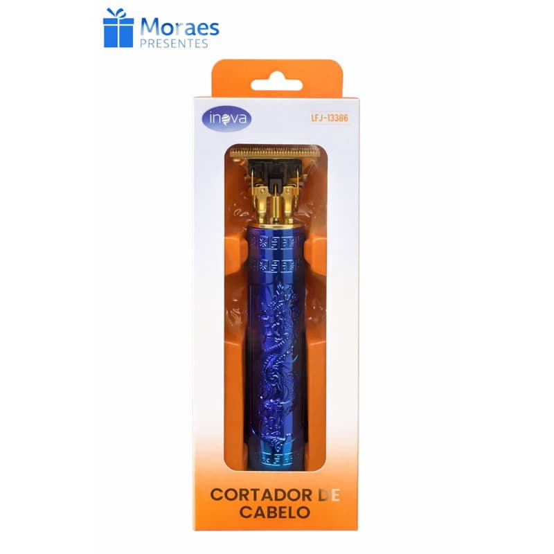 Cortador de cabelo Inova LFJ-13386 com lâmina T, ideal para acabamento e contornos, design moderno e preciso.