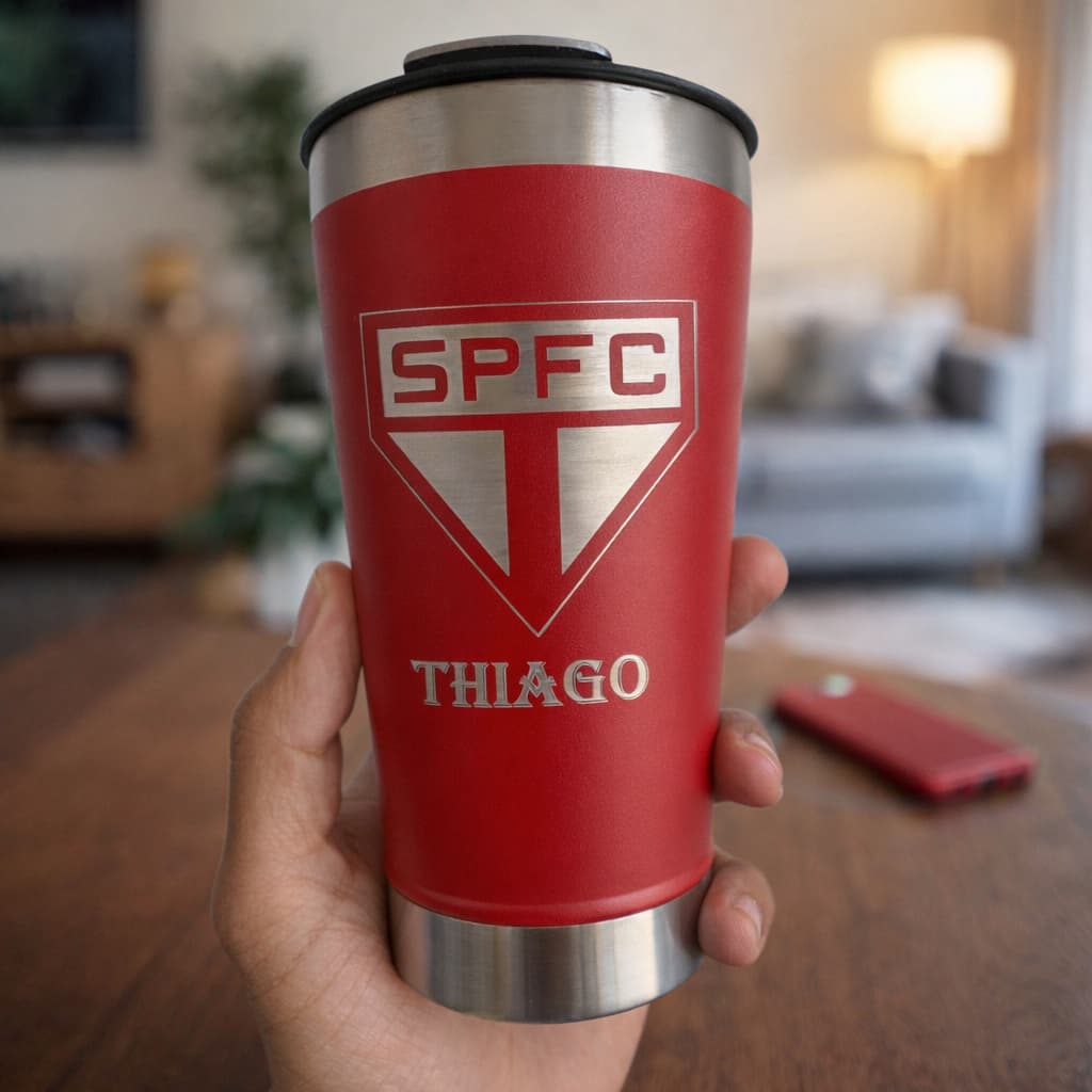 Copo Térmico Inox 473Ml Personalizado Com Nome E Time Tampa Abridor