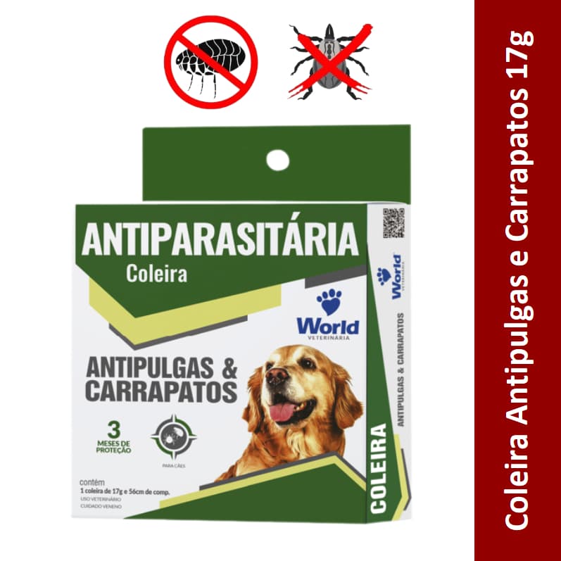 Coleira Antiparasitária Antipulgas e Carrapatos Dugs 17g World