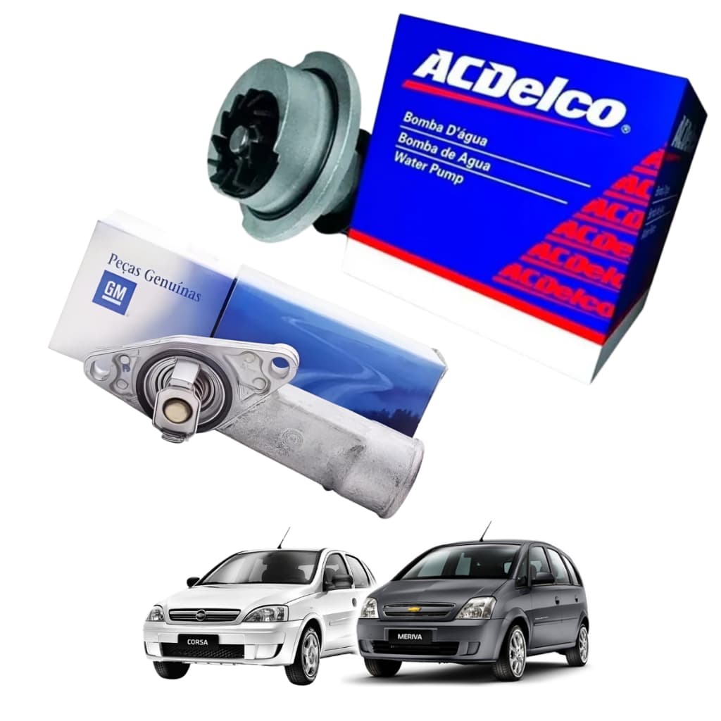 Kit Bomba Dágua e Válvula Termostática Original Acdelco Corsa Frente Montana Meriva 1.0 1.4
