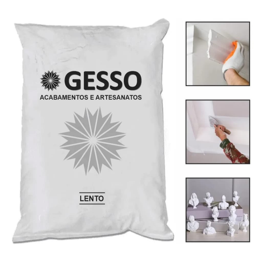 Gesso Lento Branco 3kg em Pó para Acabamento Interno