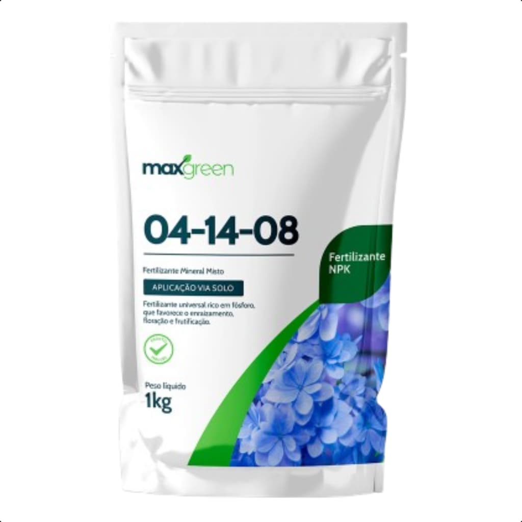 ADUBO FERTILIZANTE MAXGREEN 04-14-08 P/MANUTENÇÃO DE FOLHAS E CRESCIMENTO 1KG