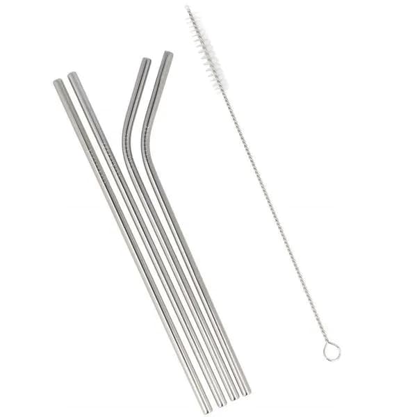 Conjunto 4 Canudos Reutilizáveis Vidro Em Aço Inox com Escova de Limpeza