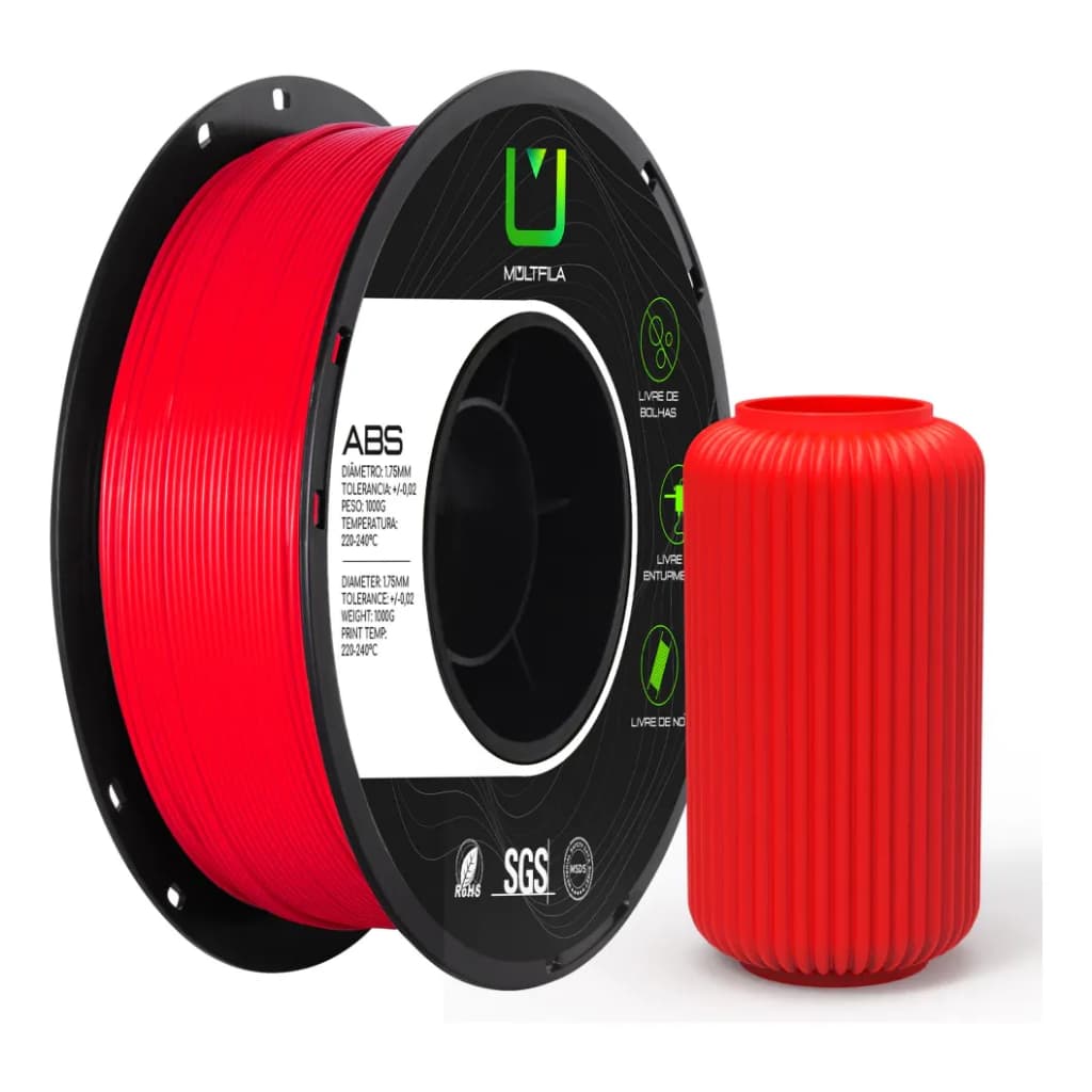 Filamento Abs Vermelho 1kg Multfila Para Impressora 3d 1.75m