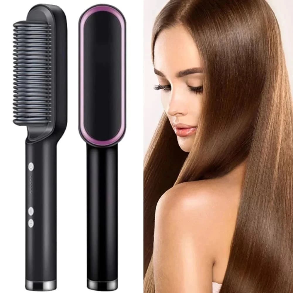 Escova Alisadora 5 em 1 Elétrica Bivolt – Alisa, Hidrata, Modela, Alinha e Anti-Frizz