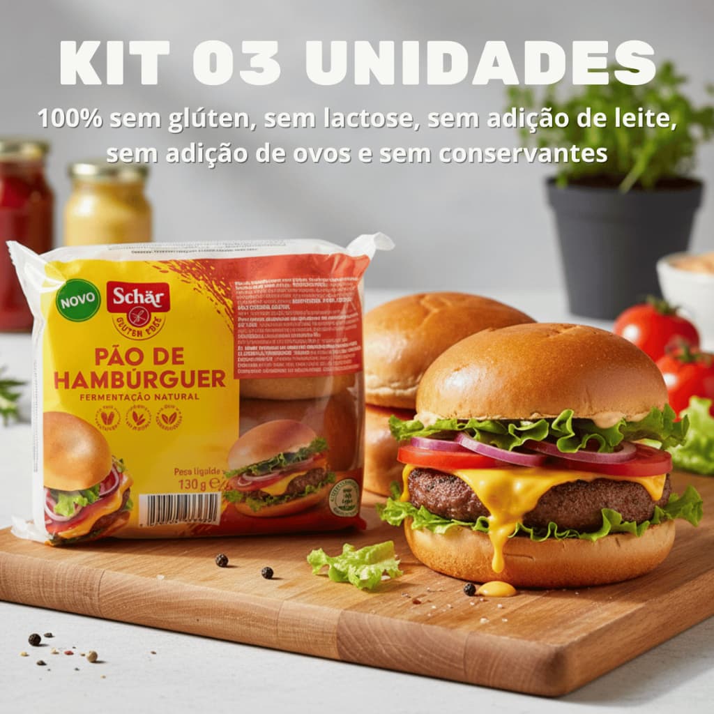 Kit 3 Pão de Hambúrguer Schär 130g Sem Glúten, Sem Lactose e Sem Conservantes