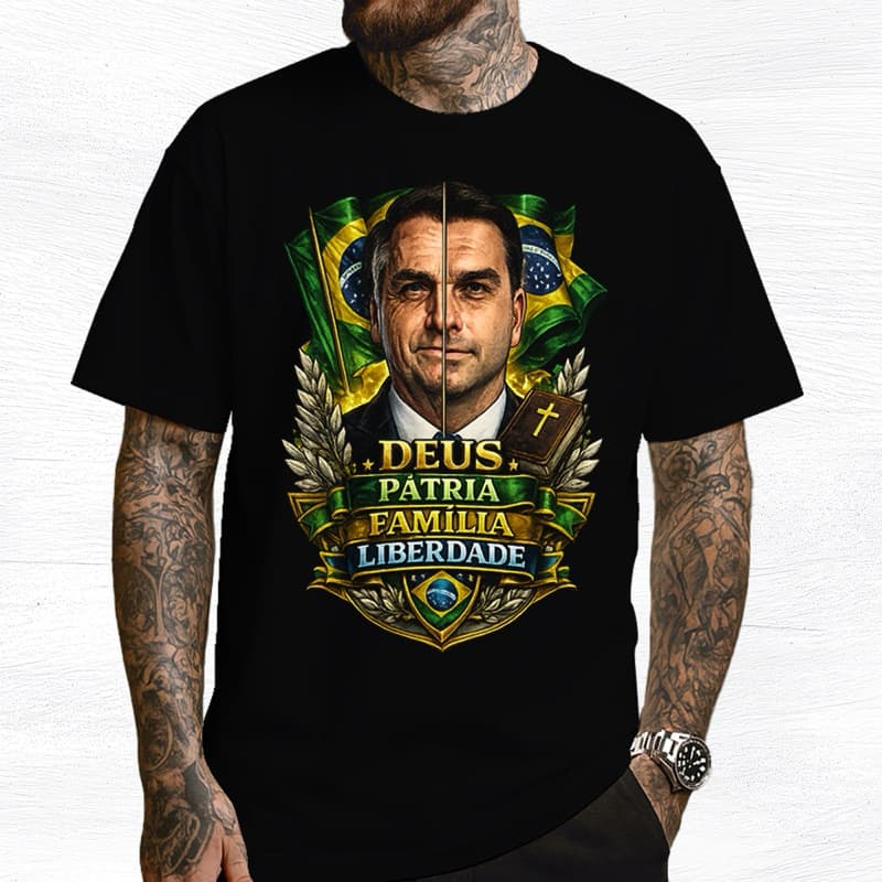 Camiseta básica unissex premium Deus acima pátria família