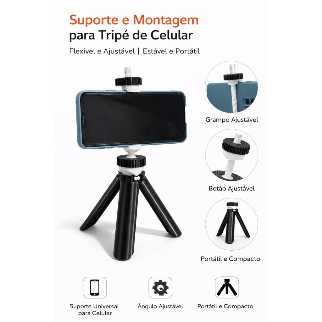 Suporte para Celular com Tripé Portátil | Ideal para Vlog, Selfie, Live, Vídeos e Fotos