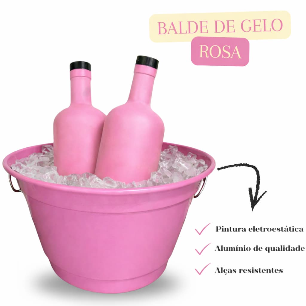 Balde de gelo em alumínio resistente rosa- para bares, pubs, restaurantes, cerveja, whisky