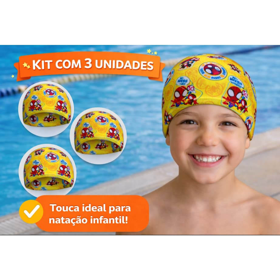 kit 3 Touca Infantil de Lycra para Natação Leve Conforto Menino