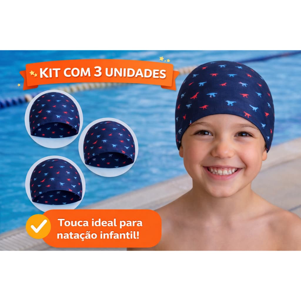 kit 3 Touca Infantil Lycra Macia Não Aperta Ideal para Aulas de Natação