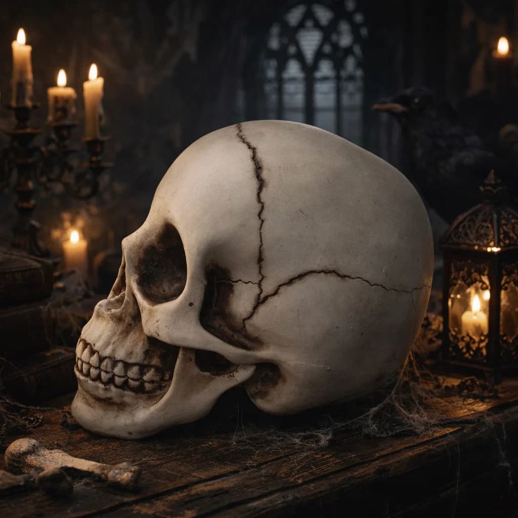 Escultura Caveira Decorativa Realista Resina Estilo Antigo Branco