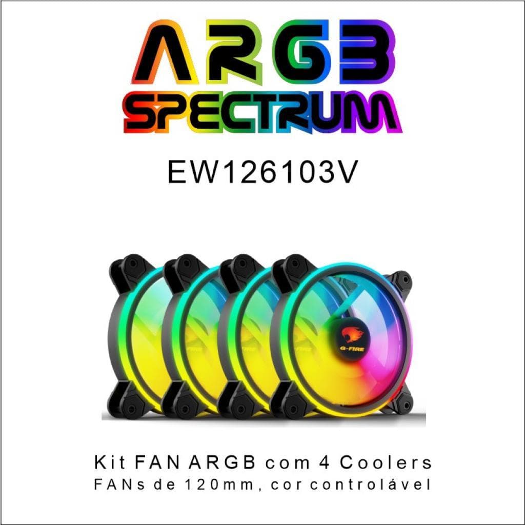 KIT FAN COOLER G-FIRE SPECTRUM 120MM LED ARGB – 4 FANS