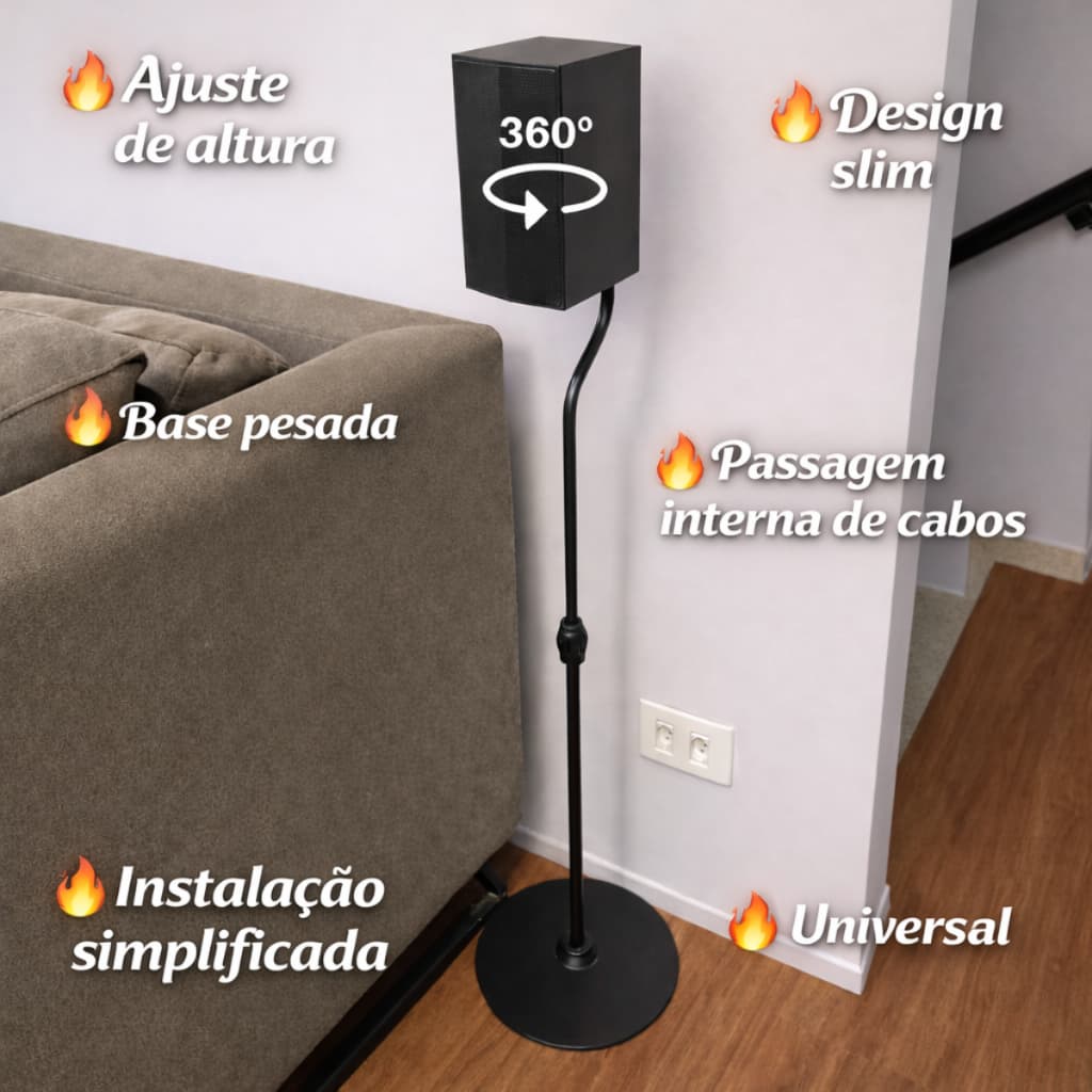 Pedestal Suporte Caixinha Home Theater Soundbar Som Acústico Caixa Surround Universal Robusto Design Reforçada Ajustes