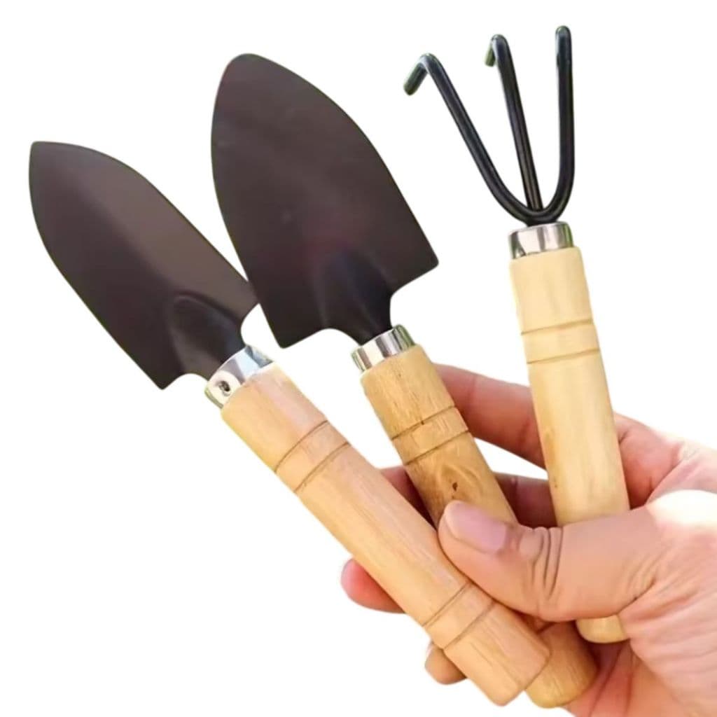 Kit de Jardinagem com 3 Peças, 3 em 1, com Pá de mão estreita, pá de mão larga e Rastelo de Jardinagem, Ideal para vasos