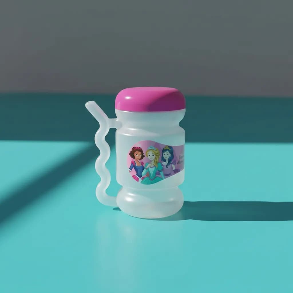 Copo Escolar Canudo Rosa Com Tampa e Alça Canudo 420ml