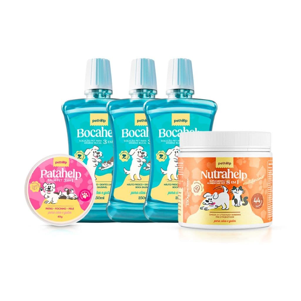 Kit 1 Patahelp, 1 Nutrahelp E 3 Bocahelp Cuidados Para Pets