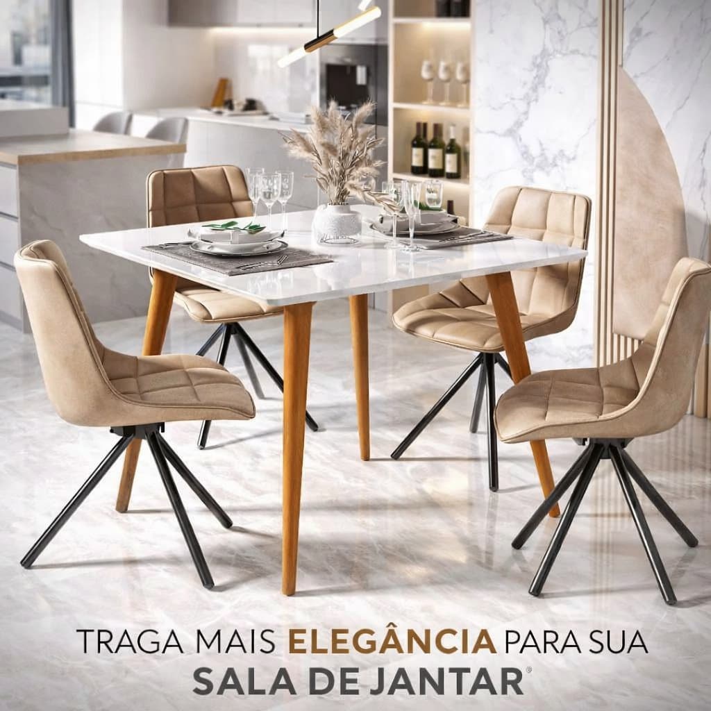 Mesa de Jantar 4 Lugares 90x90– Compacta, Ideal para Cozinha, Sala de Jantar e Espaços Pequenos