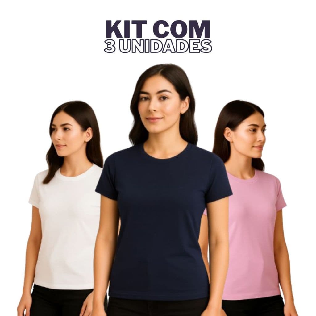 kit 3 Blusas Feminina Baby Look Manga Curta Gola Redonda Moda Casual Versátil Blogueira
