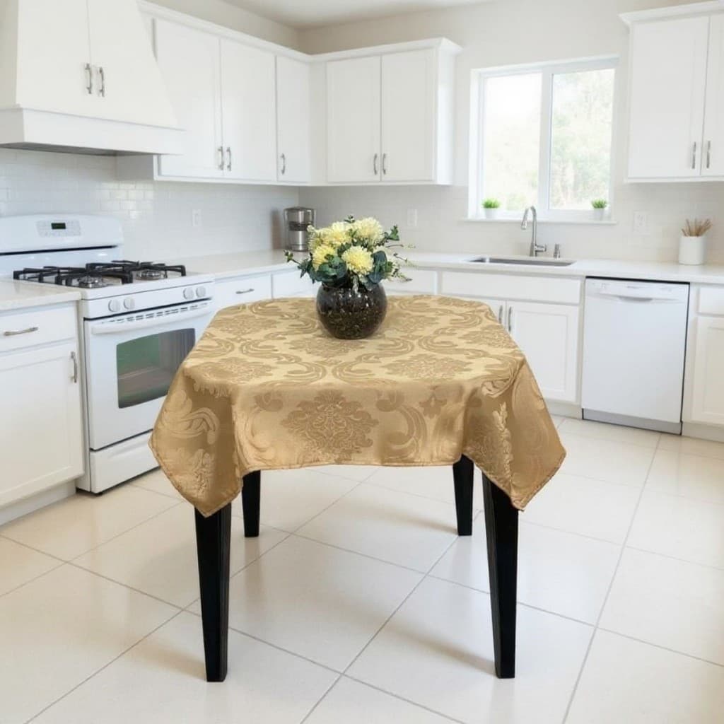 Toalha Forro  de Mesa Quadrada Jacquard Luxo Dourado 04 Lugares 1,00 X 1,00 para Sala, Cozinha, Festas e Áreas