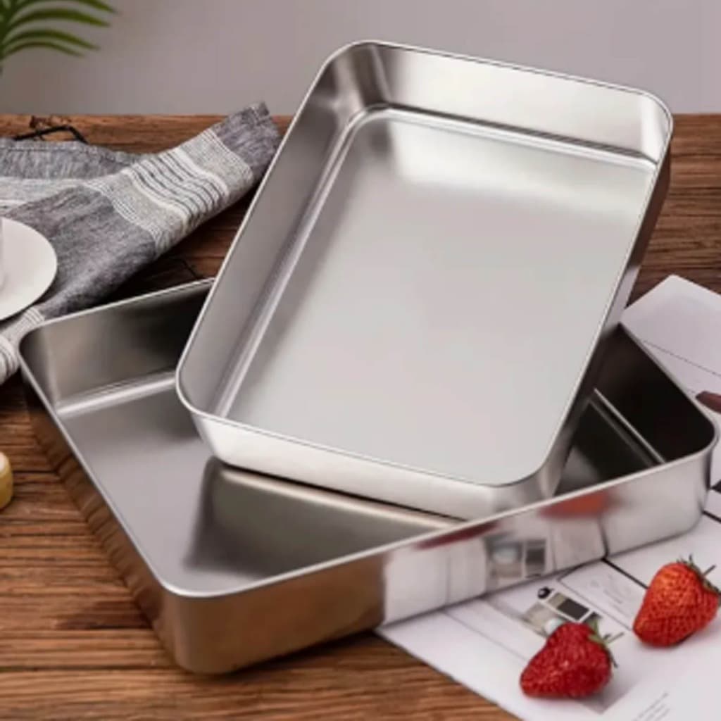 Assadeiras Forma Bolo Retangular alta Tabuleiro Inox Lasanha Legumes Churrasqueira